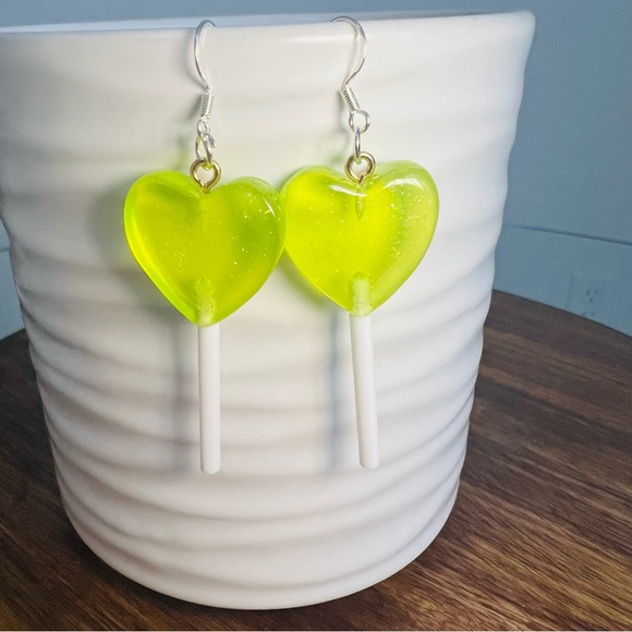 Sterling Silver Lime Green Lollipop Earrings - Picture 4 of 6